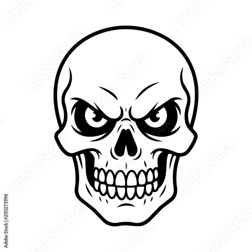 Detailed Illustration of a Menacing Skull with Intense Expression