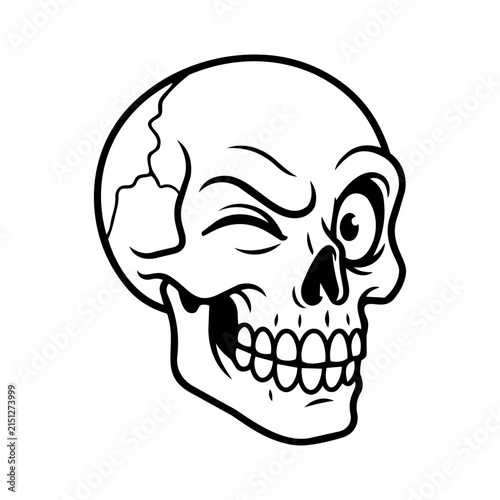 Playful Skull Illustration with a Winking Eye and Grinning Expression