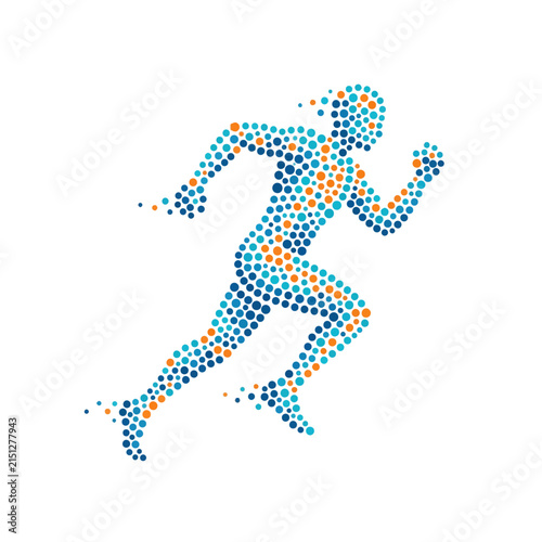 Halftone dot illustration of a man running for fitness isolated on transparent background