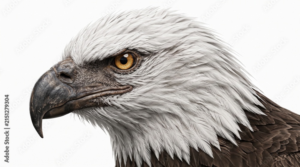 Obraz premium Eagle Portrait: A striking close-up of an eagle's head, showcasing its keen, piercing eyes, sharp beak, and feathered mane, conveying a sense of power and wildness.