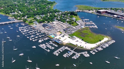Barrington Yacht Club aerial view at Tyler Point in town of Barrington, Rhode Island RI, USA. Tyler Point located at the mouth of Palmer River into Barrington River. 