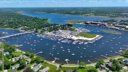 Barrington Yacht Club aerial view at Tyler Point in town of Barrington, Rhode Island RI, USA. Tyler Point located at the mouth of Palmer River into Barrington River. 