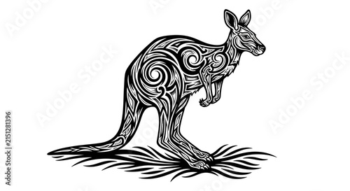 Detailed kangaroo with swirling patterns standing.