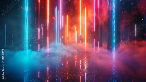 Futuristic Neon Laser Light Leaks with Vibrant Cyberpunk Glow and Smoke Background