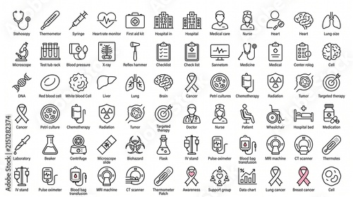 Bild auf Leinwand Medical and oncology vector icon set for healthcare, hospital, and cancer research design