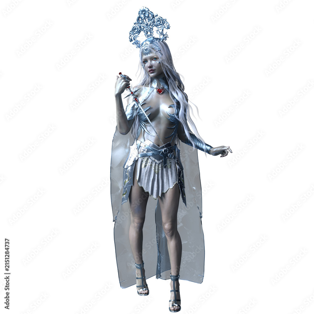 Obraz premium 3d rendered overlay of a fantasy ice queen with a crown, isolated on a transparent background