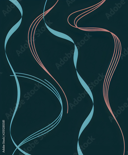 Abstract wavy lines with blue ribbons