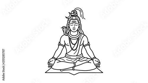 Принти на полотні Meditating Deity with Serpent, Line Art