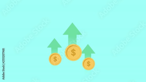 Money Increase and High Return Investment Concept,  Golden Coins with Rising Arrows, business explainer animation.