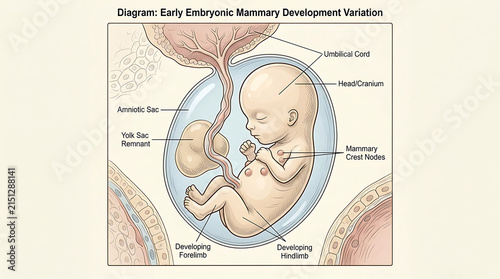 Diagram of early embryonic mammary development variation in a fetus.