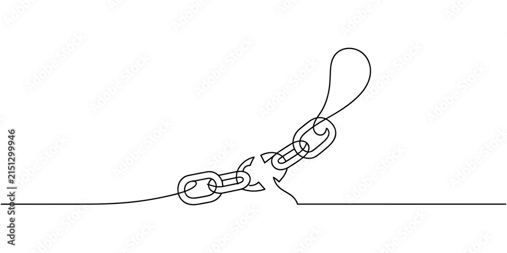 Fototapeta premium Breaking Chain Symbol of Freedom Continuous One Line Drawing