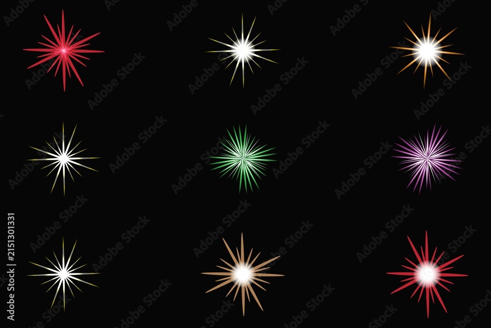 Fototapeta premium Fireworks starburst explosion spark effects isolated on white background