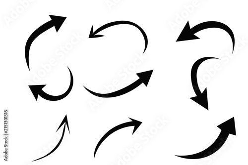Set of black circular arrows illustration isolated on white background