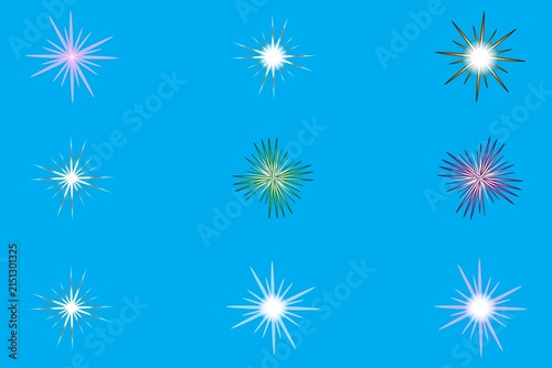 Colorful sparkle effects on dark blue background isolated on white background