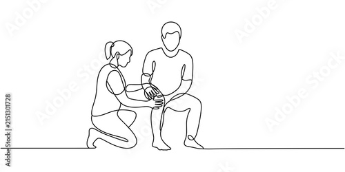 Фотография Physiotherapist Helping Patient Rehabilitate Injured Knee Continuous One Line Dr