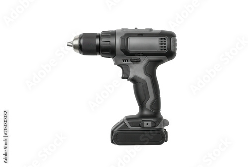 Professional cordless drill driver on dark background