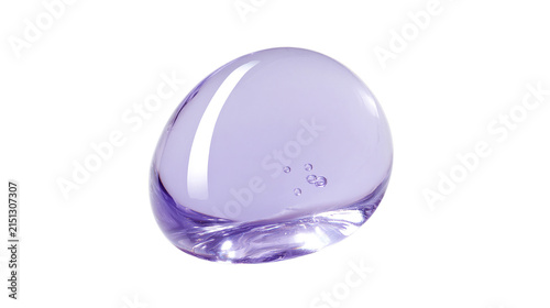 Purple cosmetic gel drop on white background, lavender liquid serum blob for skincare, translucent beauty product texture with bubbles