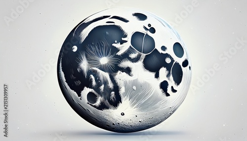 glowing full moon revealing detailed lunar surface craters visible against white background ideal for graphic design compositions
