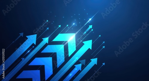 High-resolution macro close-up of dynamic blue geometric arrows and glowing motion lines in a modern abstract technology design