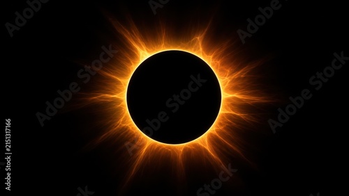 Total solar eclipse with glowing corona on a dark background
