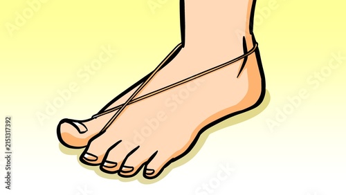 фотографія Barefoot with rubber band crossed on instep with background
