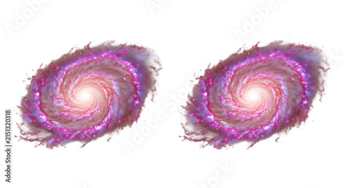 Two Vibrant Spiral Galaxy Illustrations Isolated on a Transparent Background for Cosmic Design Projects