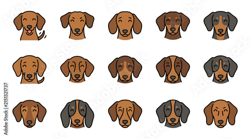 Dachshund Dog Avatar Character Set Cute Sausage Dog Head Vector Illustration Icon Collection
