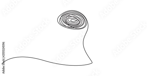 Head with confused thoughts one line art animation, hand drawn continuous contour drawing motion. Mental health concept, muddled feelings, worry and anxiety online, template outline.4k self-drawing,4k