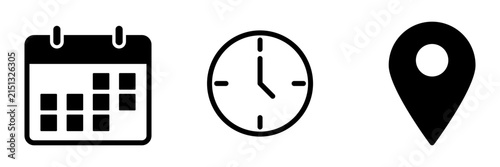 date time location icon set. date time and physical location for event planning organization.