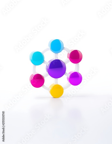 Colorful abstract bubble cluster arrangement on white background.