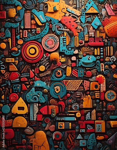 Colorful Abstract Collage of Various Objects and Symbols.