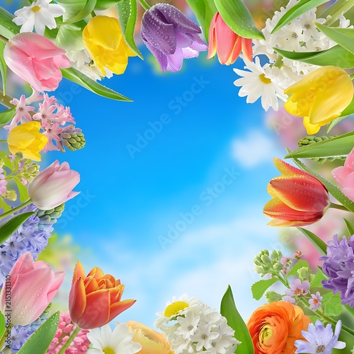 Colorful abstract floral art with vibrant petals and leaves.