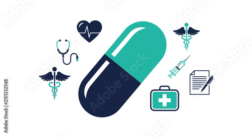 Medical Tablet Illustration Featuring Healthcare Icons and A Clean Design for Digital Use