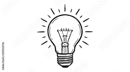 Bright incandescent light bulb hand drawn sketch icon featuring clean black ink lines on white background