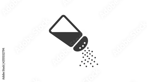 Simple black salt shaker icon pouring grains showing minimalist culinary graphic style on white background