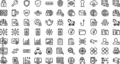 Cyber Security Line Icons Set - Data Protection, Network Security, and Privacy Outline Vector
