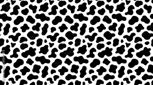 Organic black and white cow print pattern featuring rounded irregular shapes on a clean surface