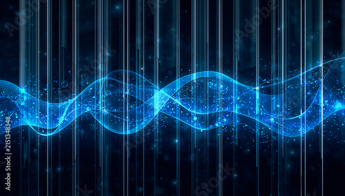Futuristic data visualization illustration with glowing liquid data flowing through abstract digital channels and analytics networks