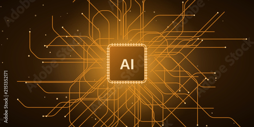 Foto AI chip glowing in the center of intricate circuitry, symbolizing advanced artificial intelligence and the future of technology