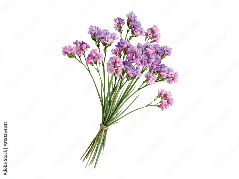 Obraz premium A delicate bouquet of small purple and pink flowers tied with twine AI generative