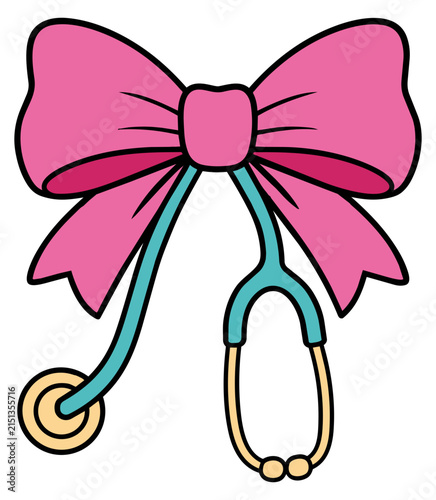 Pink Bow with Stethoscope Illustration