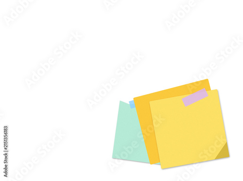 Stack of colorful sticky notes with messages and reminders for office and school organization, yellow and green square paper sheets for planning tasks and writing important daily notes
