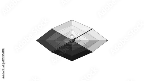 Geometric wireframe structure with isometric perspective and shading