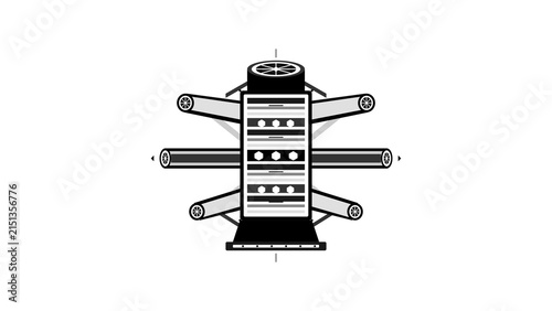 Abstract black and white geometric industrial machine vector diagram
