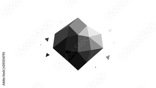 Low poly geometric crystal shape in monochrome black and white style