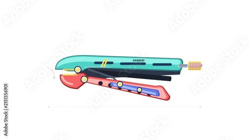 Futuristic mechanical pliers or clamp tool in vibrant colors isolated