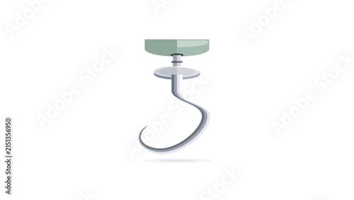 Metal dough hook attachment for a kitchen mixer shown on white background