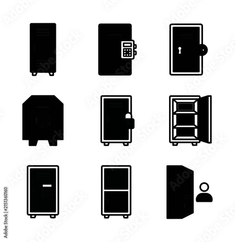 Collection of security safe icons and silhouette