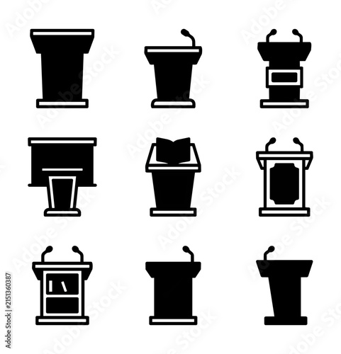 Collection of speech podium icons for presentations and lectures