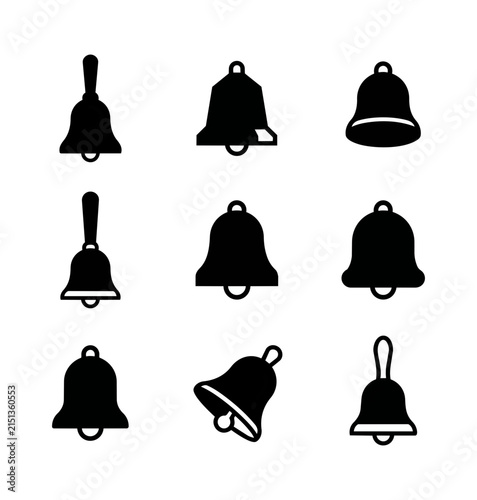Collection of various bell icons in silhouette style